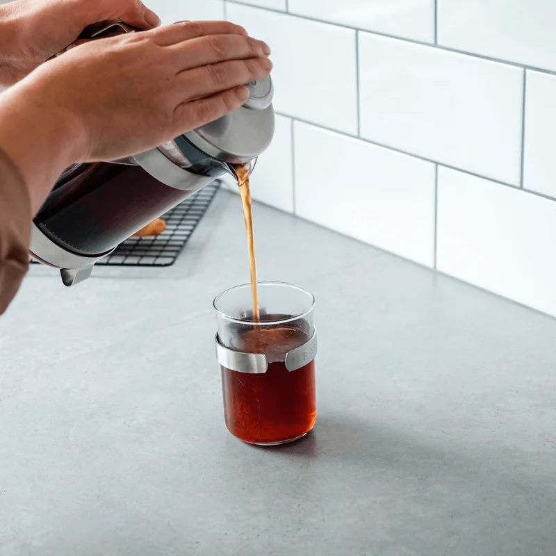 Image of Glass Coffee Cups with Metal Handle (Set of Two) - Electric Steel