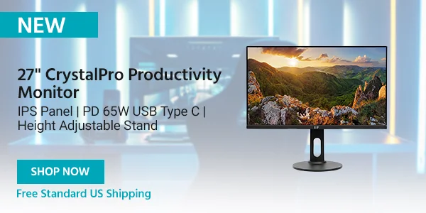 27" CrystalPro Productivity Monitor IPS Panel | PD 65W USB Type C | Height Adjustable Stand Free Standard US Shipping Shop Now