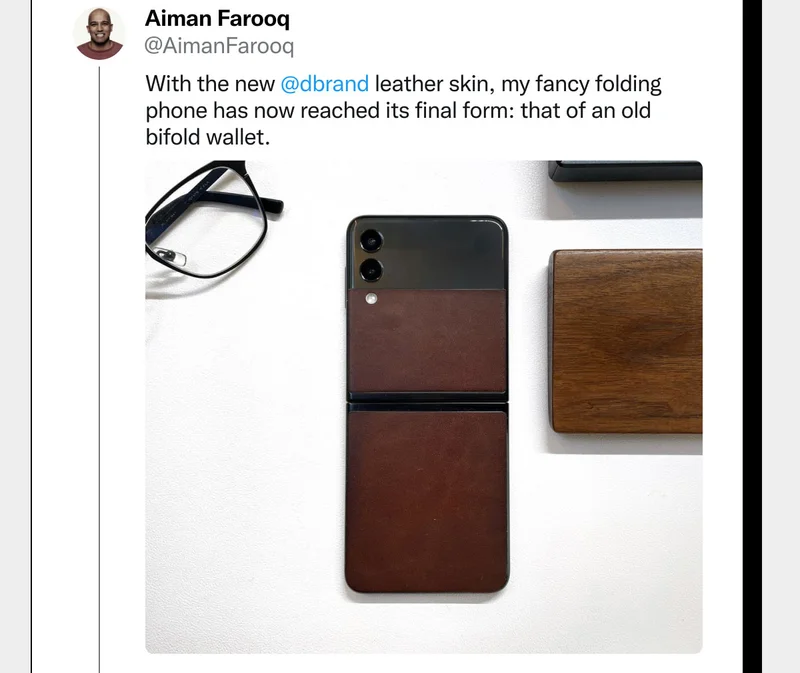 With the new dbrand leather skin, my fancy folding phone has now reached its final form: that of an old bifold wallet.