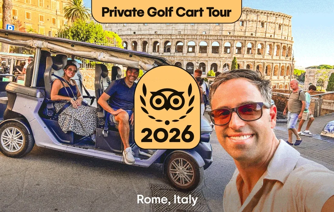 Image Description: A rotating gif of images including a person smiling in front of the colosseum with two people in a golf cart, a group of people snorkeling in the water, and a group of people posing for photo in front of Stonehenge. A gold 2026 Travelers’ Choice Best of the Best Badge is on each image.
