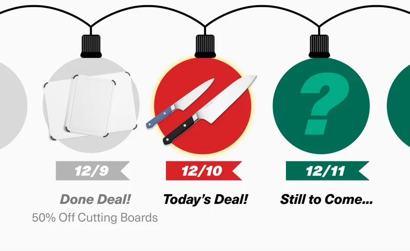 12 days of exclusive deals! Day 7. Reveal today's deal: 50% Off Loaner Knives with knife sharpening