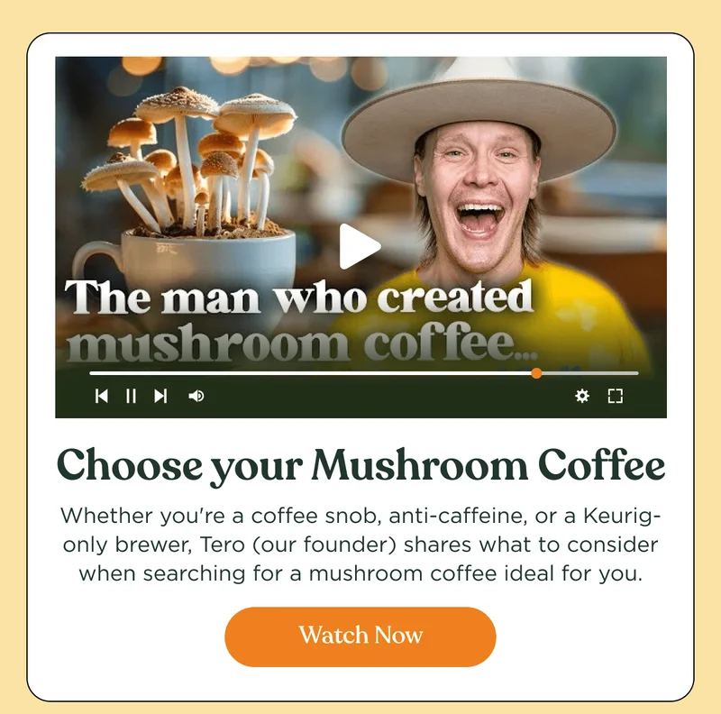 Choose your Mushroom Coffee | Whether you're a coffee snob, anti-caffeine, or a keurig-only brewer, Tero (our founder) shares what to consider when searching for a mushroom coffee ideal for you. | Watch Now