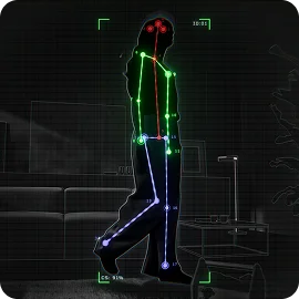 Wireframe representation of a human body as seen by the Dyson Find+Follow Purifier Cool fan.