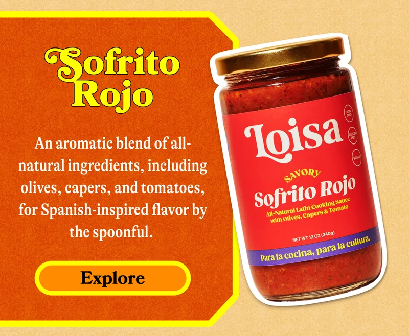 Sofrito Rojo  An aromatic blend of all-natural ingredients, including olives, capers, and tomatoes, for Spanish-inspired flavor by the spoonful.