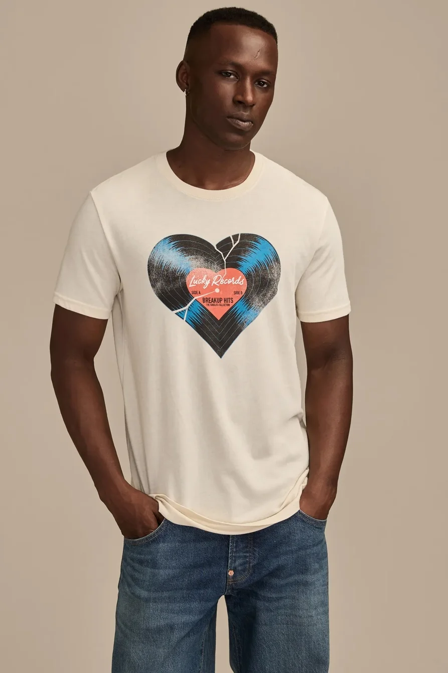 Image of Lucky Brand Broken Record Tee - Men's Clothing Tops Shirts Tee Graphic T Shirts in Bone White