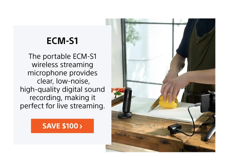 ECM-S1 | The portable ECM-S1 wireless streaming microphone provides clear, low-noise, high-quality digital sound recording, making it perfect for live streaming. | Save $100