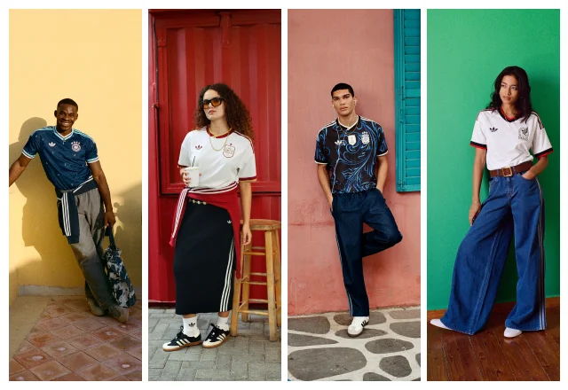 Models wearing soccer jerseys