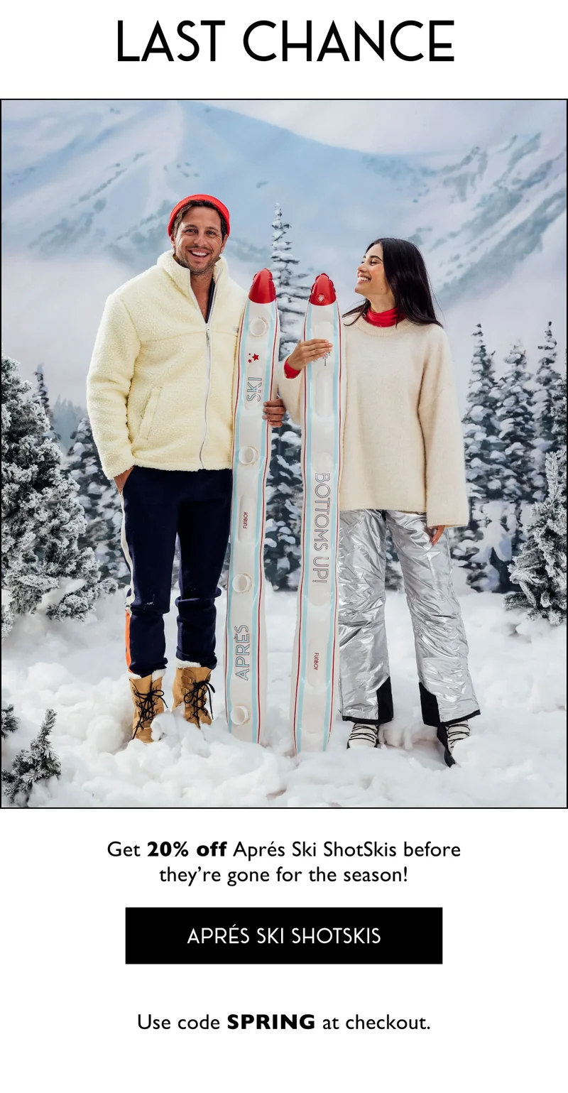 Last Chance | Get 20% off Apres Ski ShotSkis before they're gone for the season! | APRES SKI SHOTSKIS | Use code SPRING at checkout