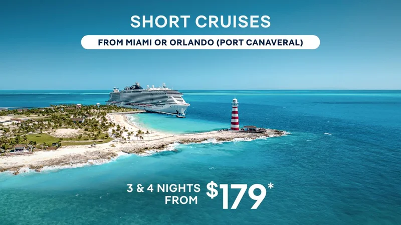 Short Cruises From Miami or Orlando (Port Canaveral) – 3 & 4 Nights – Click to View Cruises & Book Now
