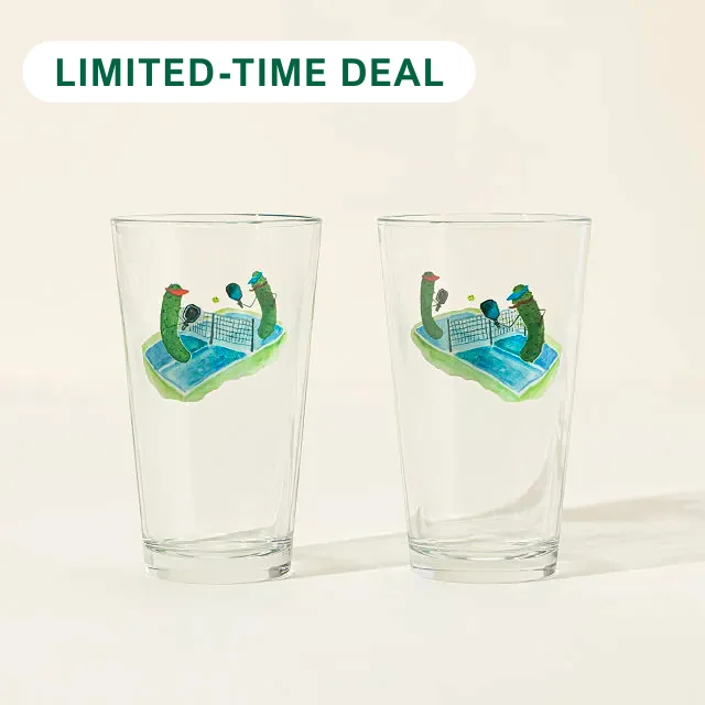 Pickles Playing Pickleball Pint Glass Set