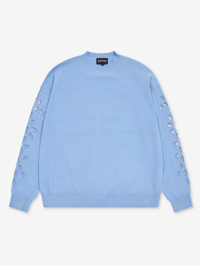 Image of Lorenz Broderie Wool Knit Sweater - Blue