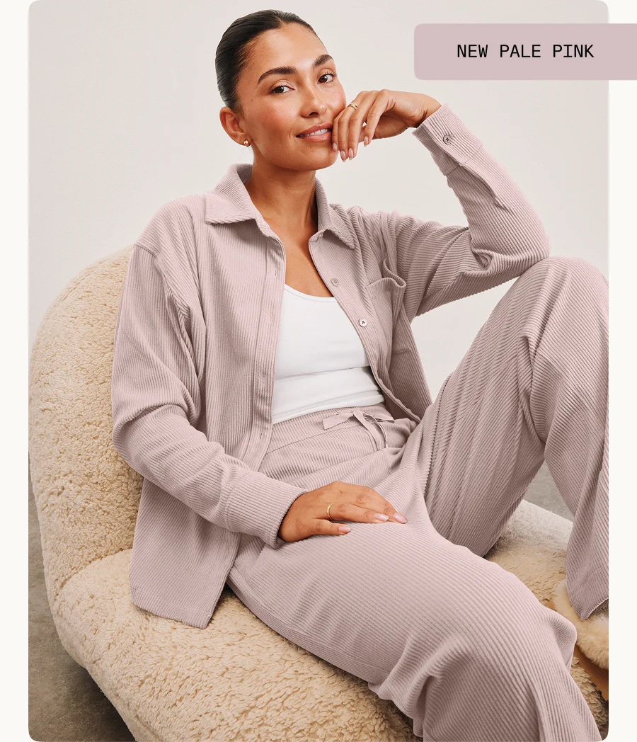 Breathe Easy Comfort Cord Button Up in Pale Pink