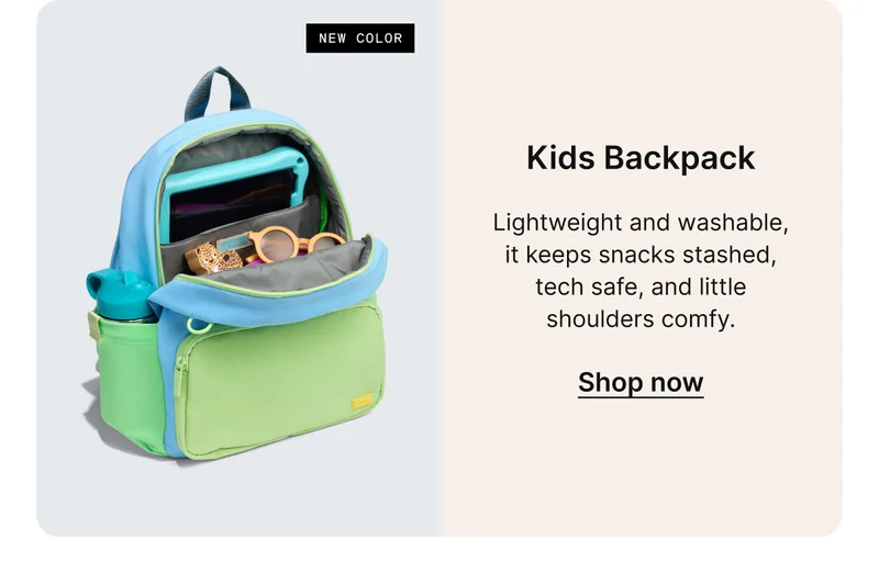 Kids Backpack | Lightweight and washable, it keeps snacks stashed, tech safe, and little shoulders comfy.