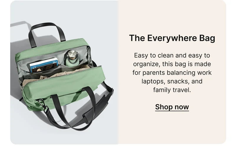 The Everywhere Bag | Easy to clean and easy to organize, this bag is made for parents balancing work laptops, snacks, and family travel.
