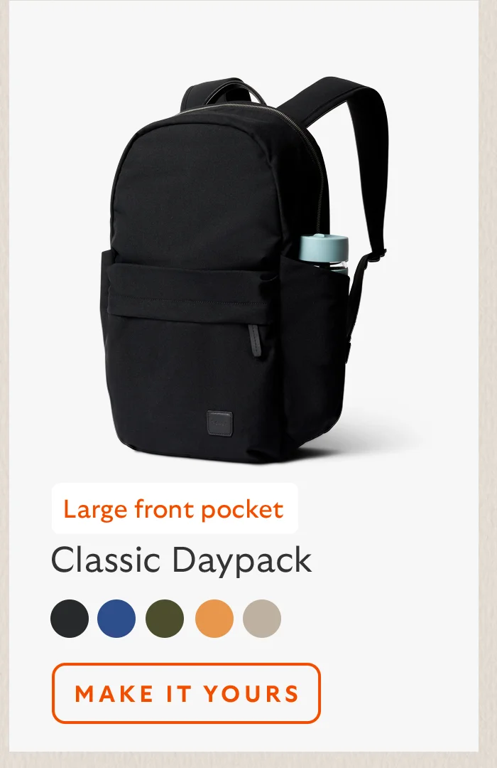 [Product name] Classic Daypack [Starburst] Large front pocket CTA Make it yours