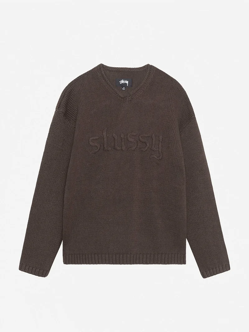 Image of Stussy Roll V-Neck Logo Sweater W  - Brown