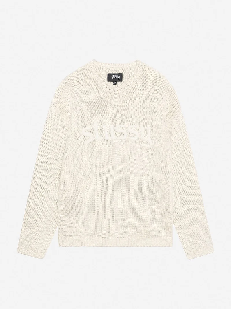 Image of Stussy Roll V-Neck Logo Sweater W  - Natural