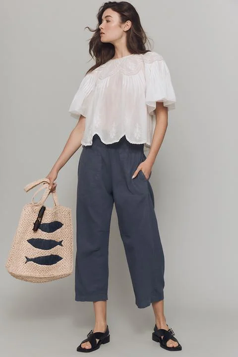 The Reese Smocked Pull-On Barrel Pants by Pilcro: Linen Blend Edition