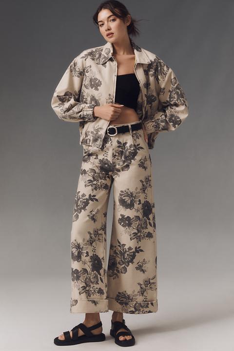 The Leon Double Hem High-Rise Wide-Leg Cuffed Jeans by Pilcro: Floral Edition