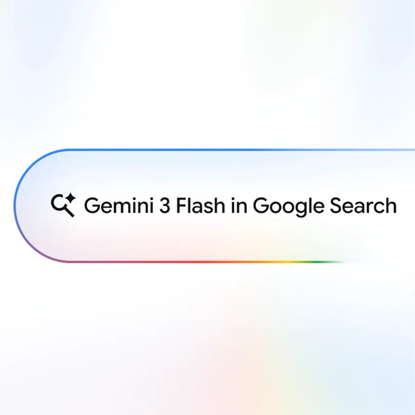 Rainbow-bordered Google Search bar displaying 'Gemini 3 Flash.'