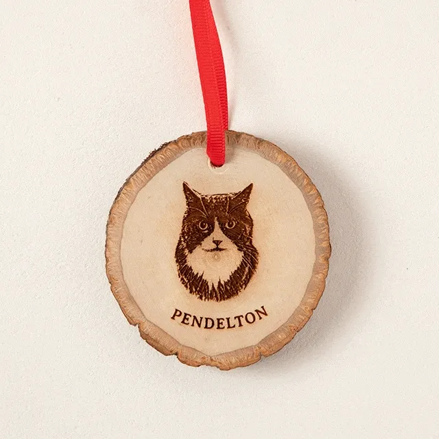 Personalized Pet Portrait Wood Slice Ornament