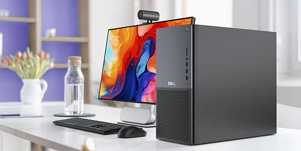 Office setup with Dell Tower Plus on the desk