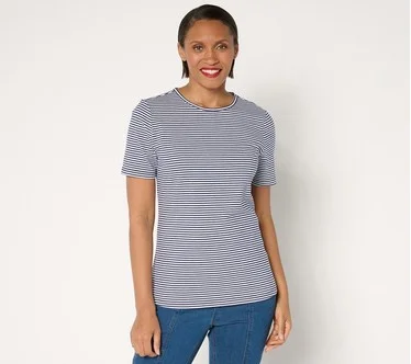 Denim & Co. Essentials Perfect Jersey Yarn Dye Striped Top