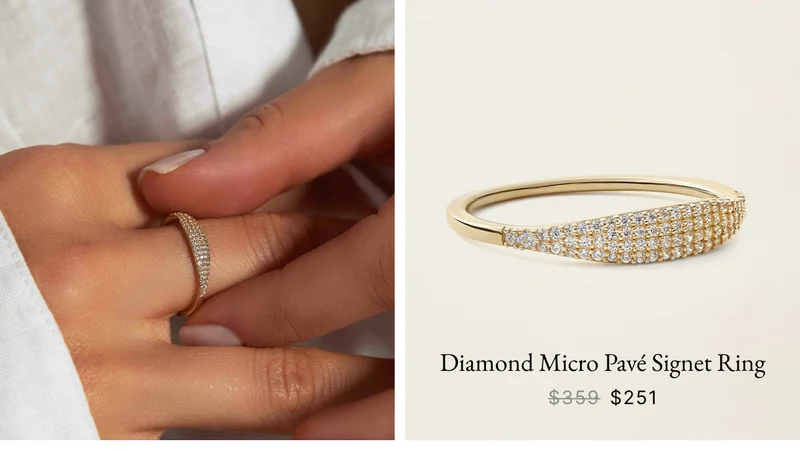 14k Solid Gold Diamond Micro Pavé Signet Ring