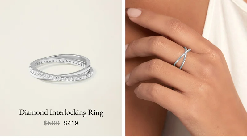 14k Solid Gold Diamond Interlocking Ring