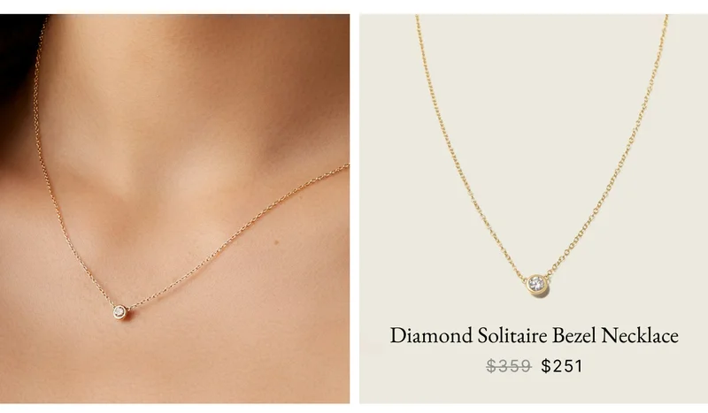 14k Solid Gold Diamond Solitaire Bezel Necklace