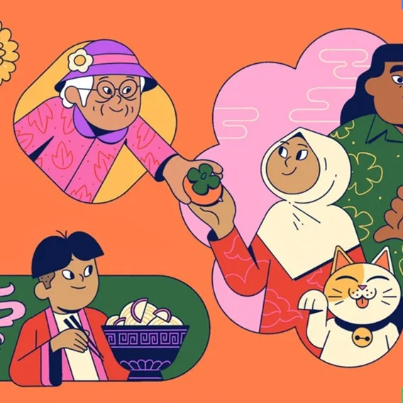 an illustration of people sharing food