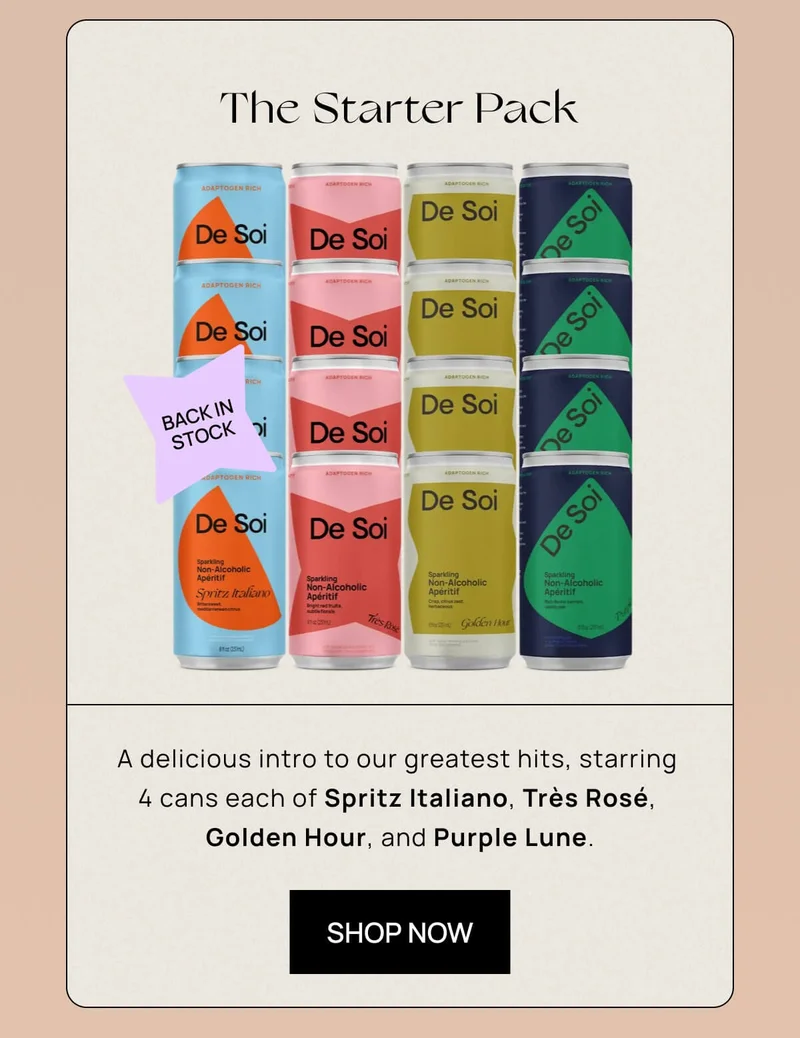 The Starter Pack | A delicious intro to our greatest hits, starring 4 cans each of Spritz Italiano, Très Rosé, Golden Hour, and Purple Lune.
