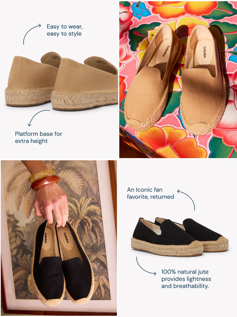 Easy to wear, easy to style. Platform base for extra height. An Iconic fan favorite, returned. 100% natural jute provides lightness and breathability.