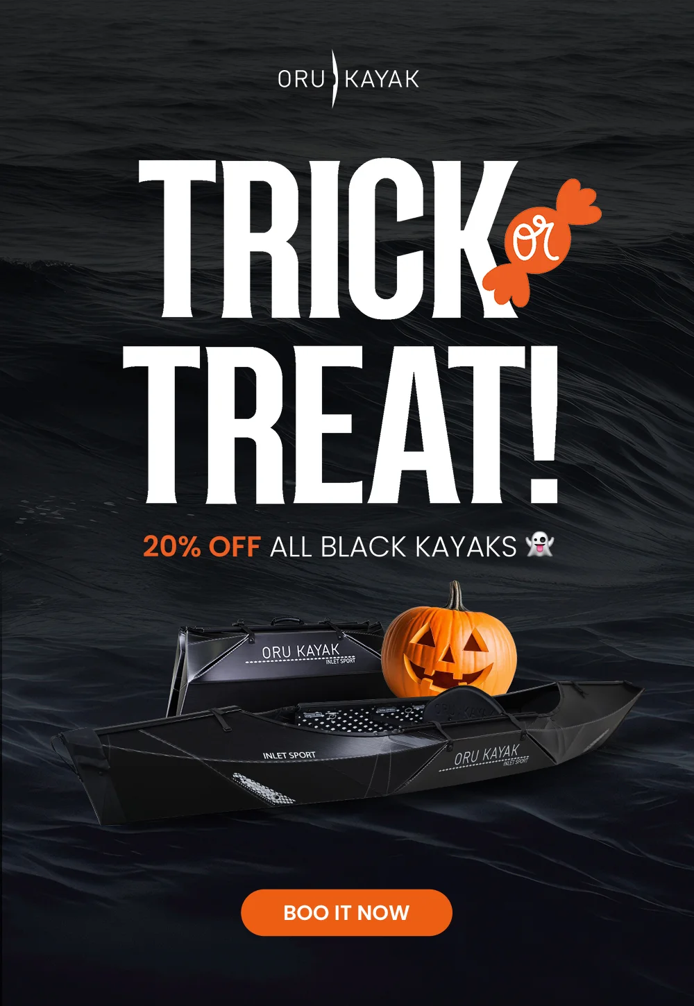 Trick or treat 20% off black kayaks