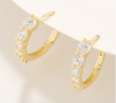 Diamonique Graduated Stone Huggie Hoop Earrings, Sterling Silver