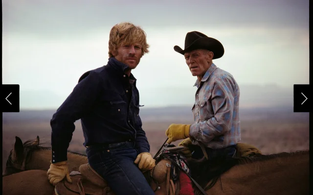 Robert Redford and Utah rancher Arthur Ekker on horseback.