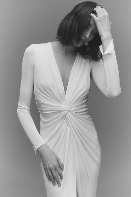 Katie May In A Mood Long-Sleeve V-Neck Slim Maxi Dress