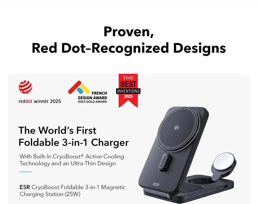 ESR CryoBoost Foldable 3-in-1 Magnetic Charging Station (25W)