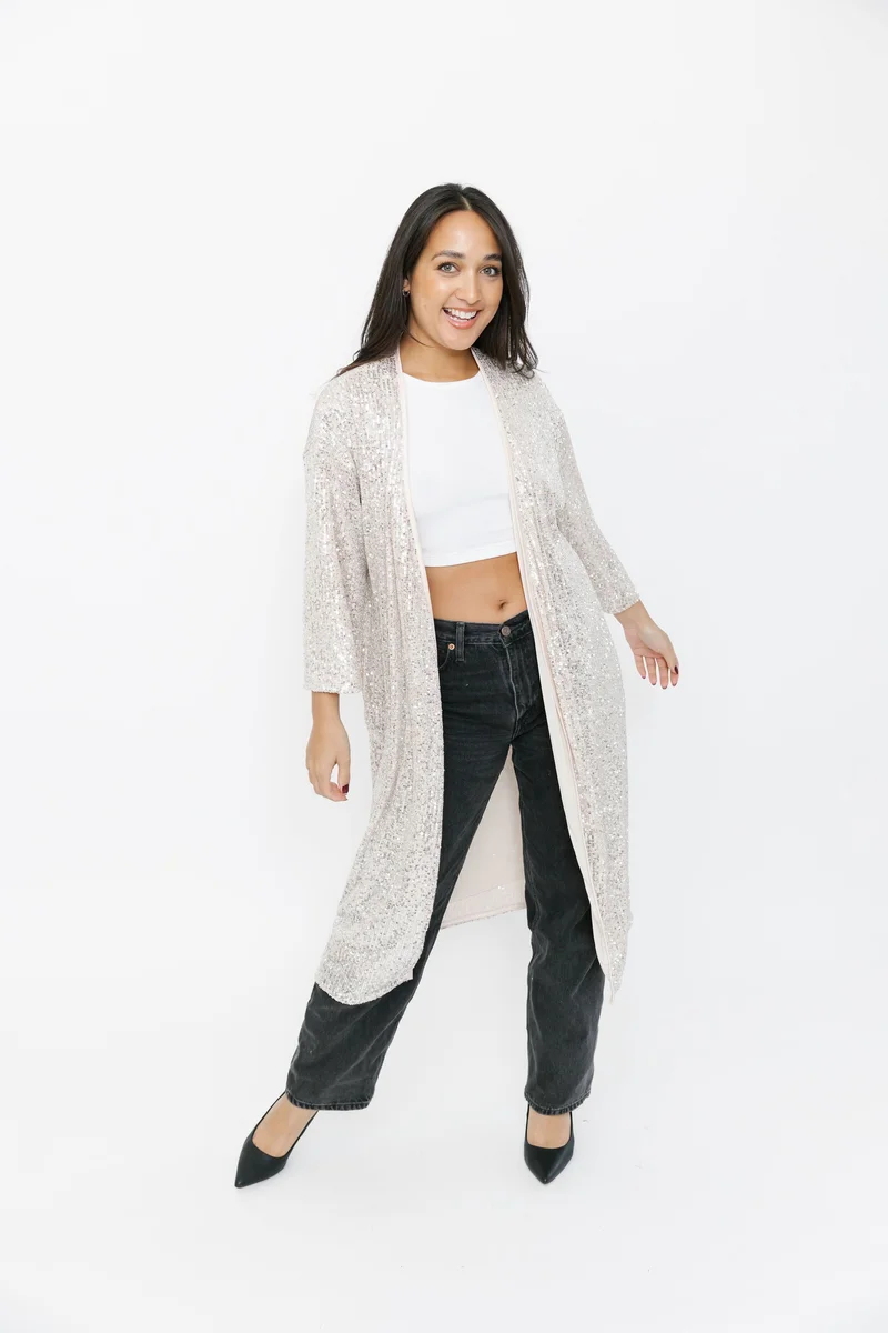 Image of Liv Sequin Duster in Silver Sparkle