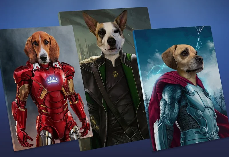Portrait mock ups inspired by Ironman, Loki, and Thor