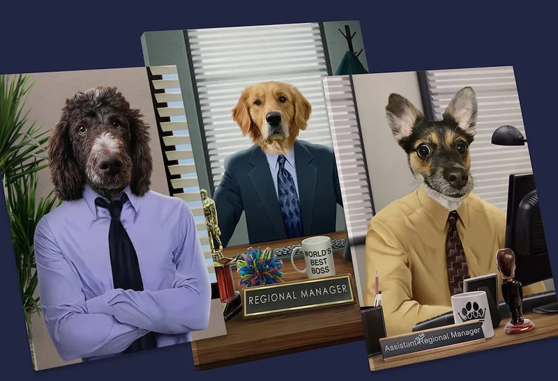 Portrait mock ups inspired by 'The Office US', including Michael Scott, Jim Halpert, and Dwight Shrute