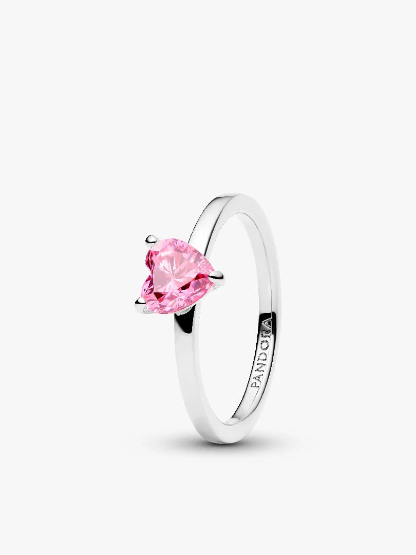 Sparkling Pink Heart Solitaire Ring