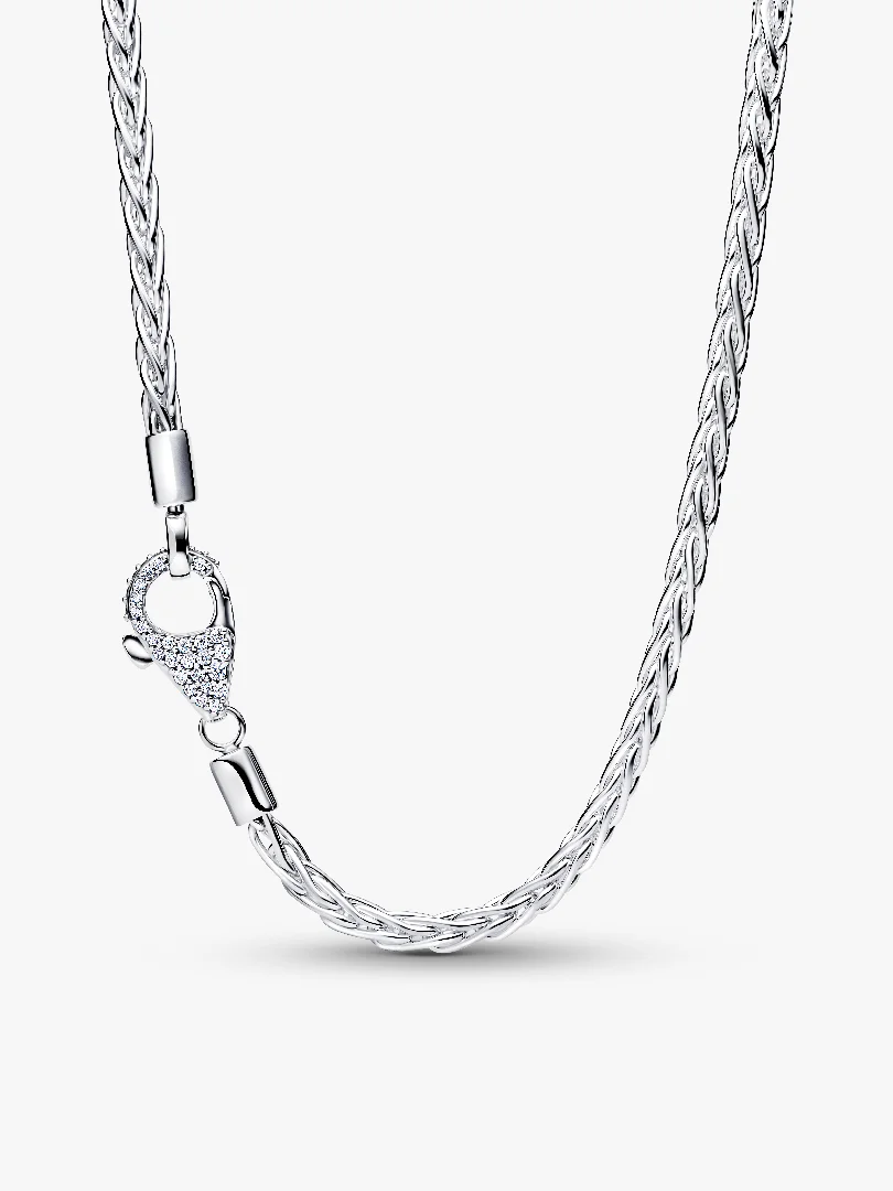 Pavé Clasp Foxtail Chain Charm Necklace