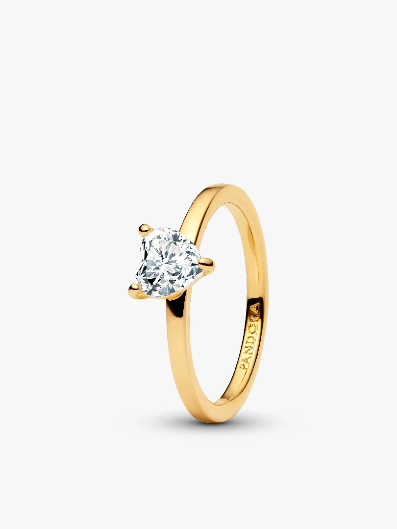 Sparkling Clear Heart Solitaire Ring