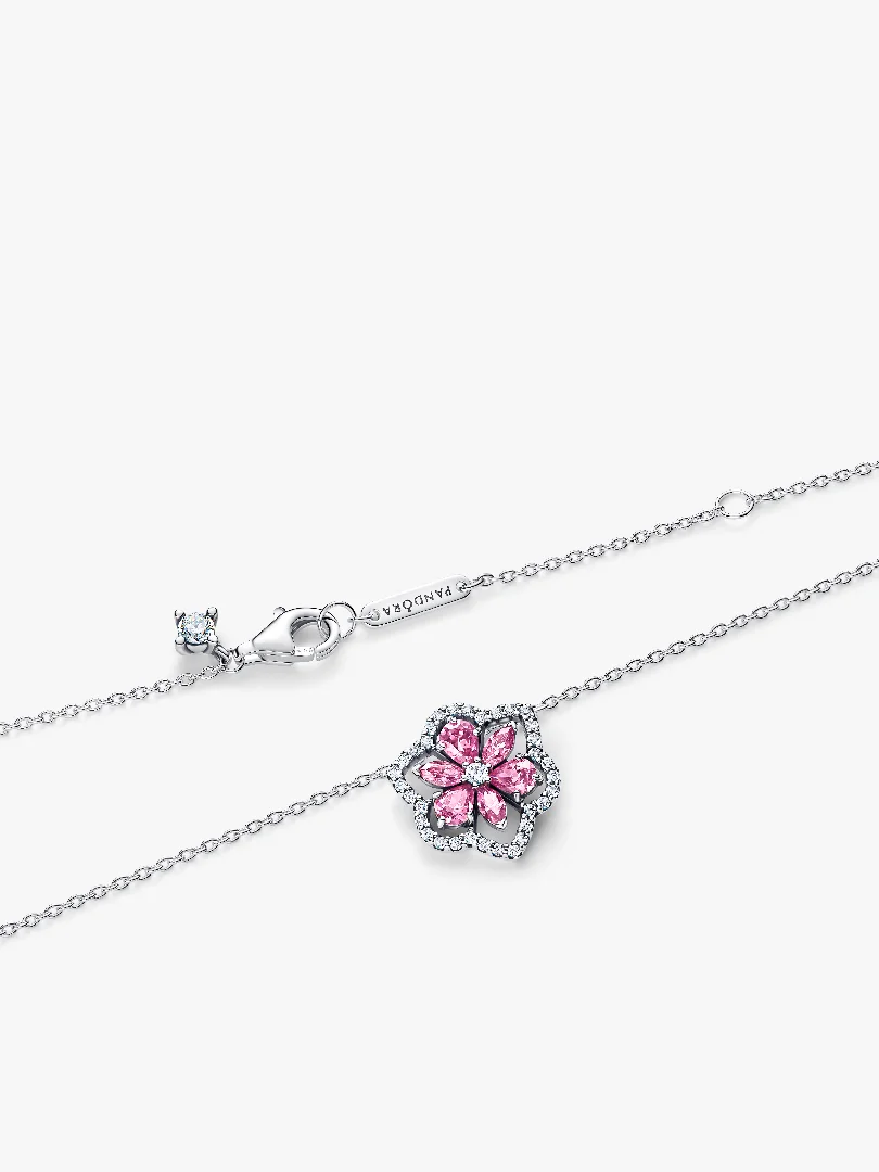 Herbarium Sparkling Pink Flower Pendant Necklace