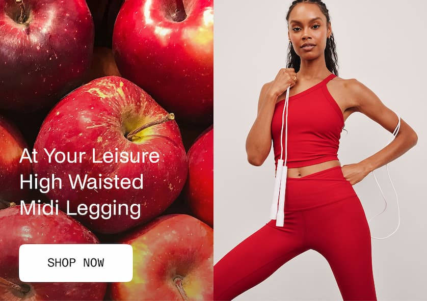 red high-waisted midi legging with criss cross front detail. red high-waisted midi legging with criss cross front detail. Spacedye At Your Leisure High Waisted Midi Legging