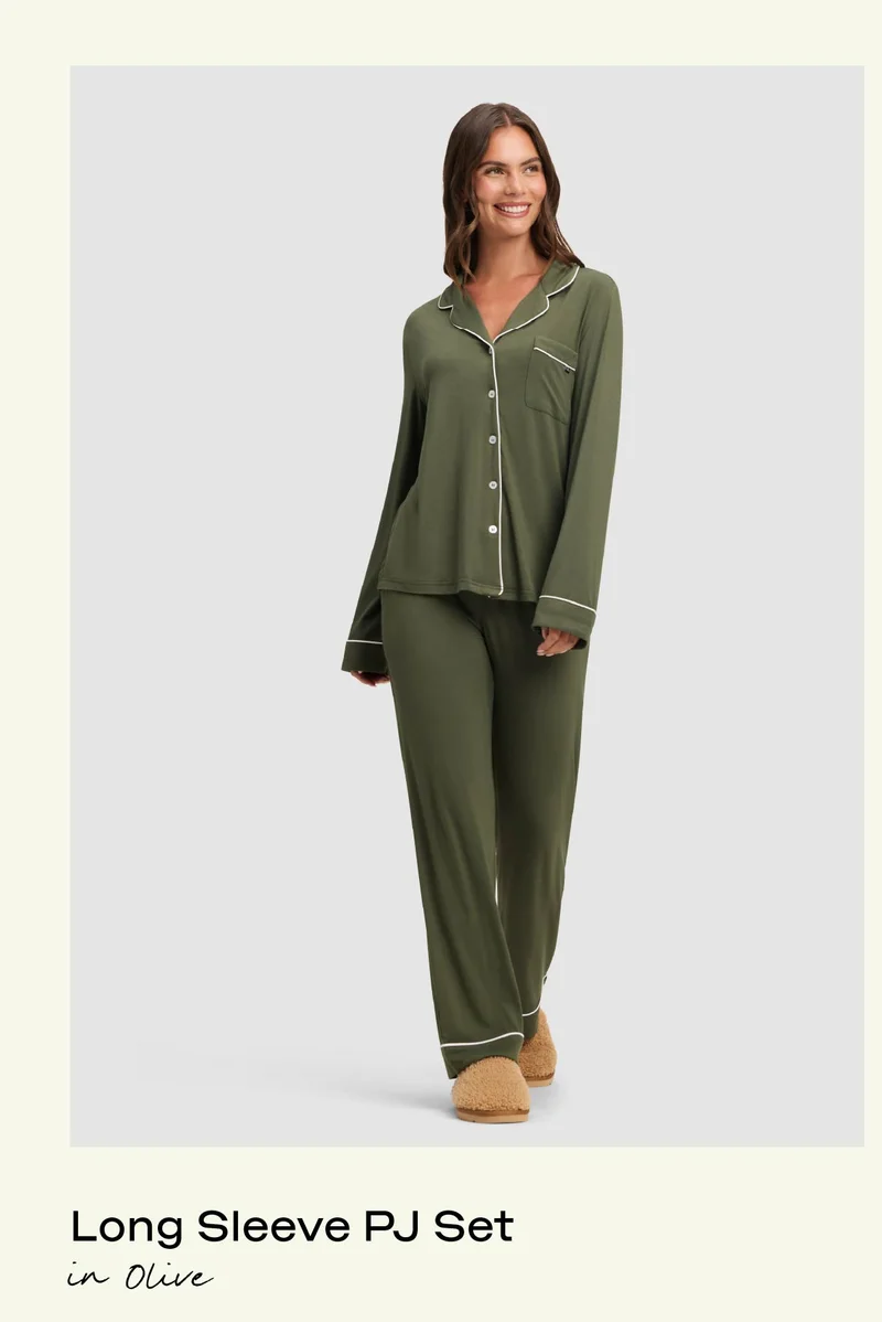Long Sleeve PJ Set in Olive Long Sleeve PJ Set in Olive