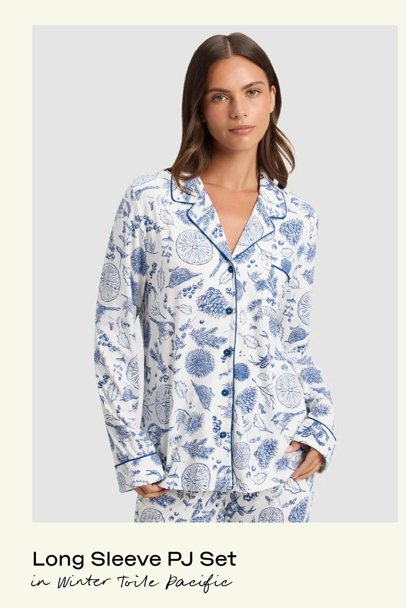 Long Sleeve PJ Set in Winter Toile Pacific Long Sleeve PJ Set in Winter Toile Pacific
