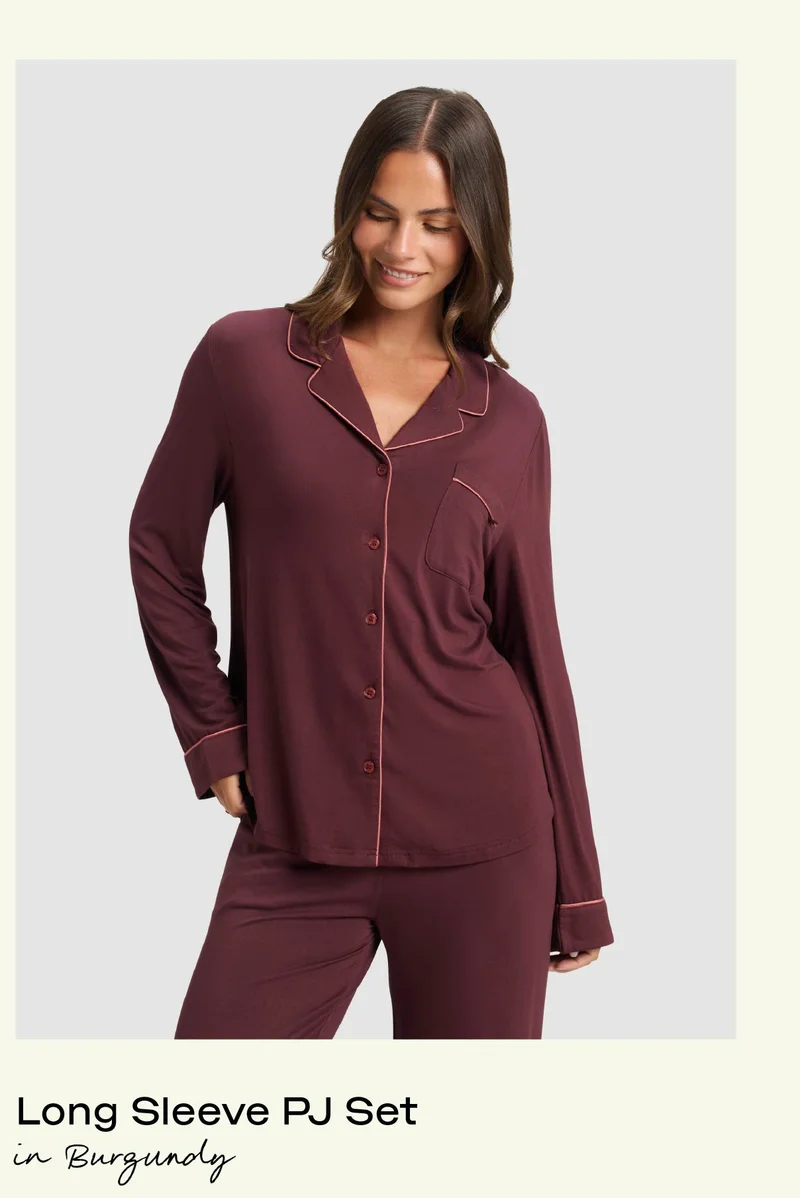 Long Sleeve PJ Set in Burgundy Long Sleeve PJ Set in Burgundy