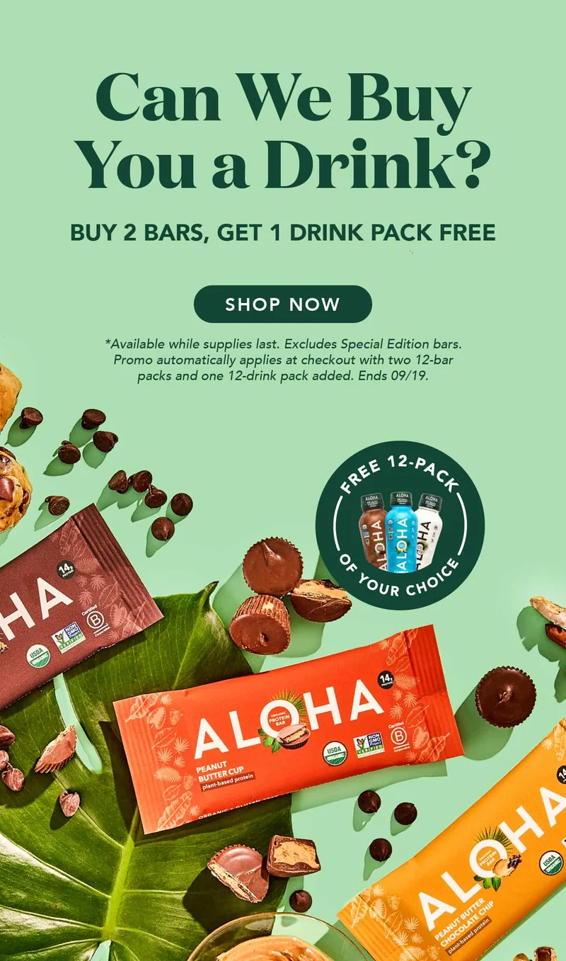 Buy 2 packs of bars, get one pack of drinks FREE! Available while supplies last. Excludes special edition bars. Promo automatically applies at checkout with all three items, including drink, added. Ends 9/19